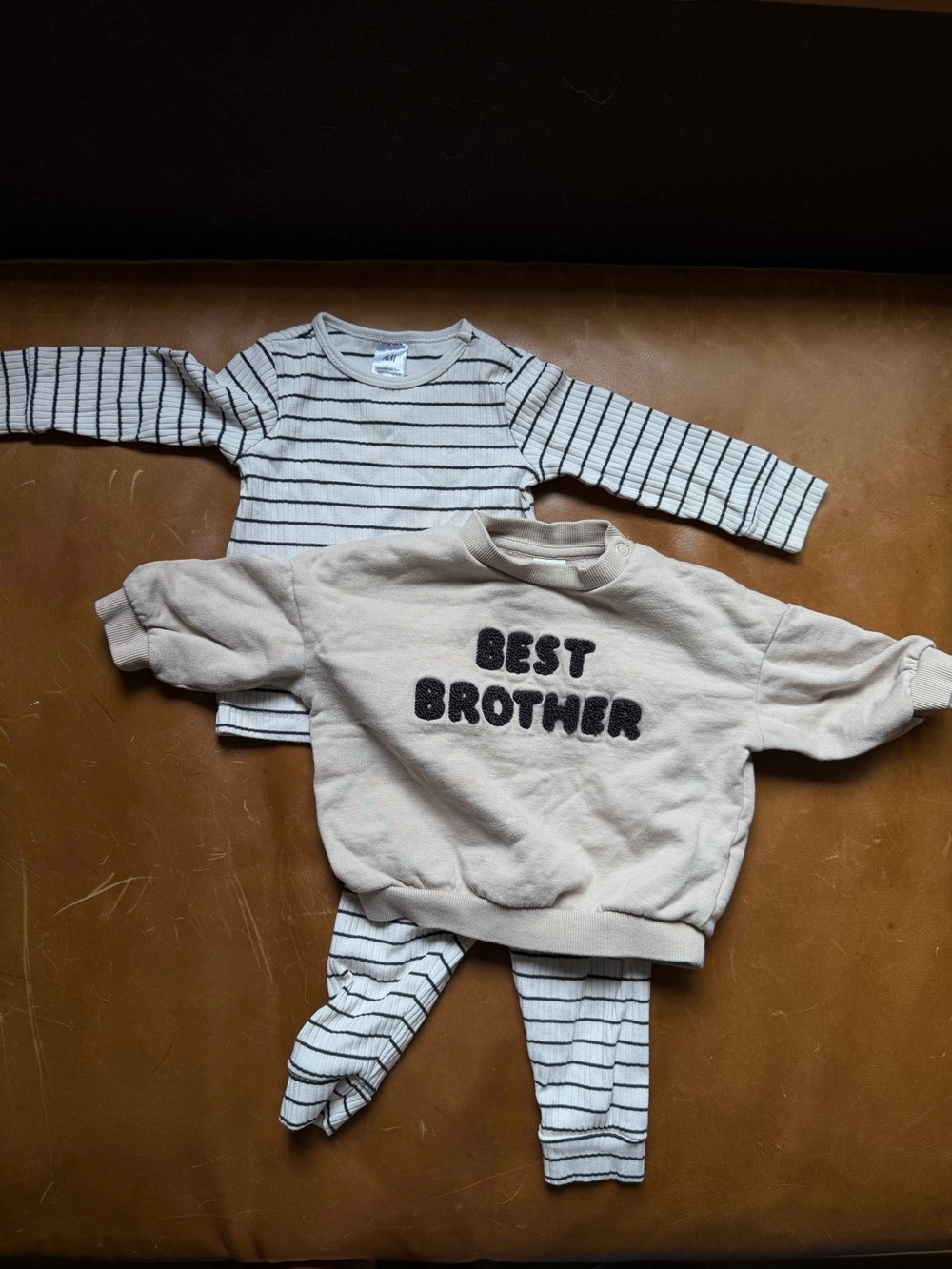H&M Baby Bundle 6 Month Organic Cotton Striped Set + “Best Brother”Sweatshirt